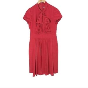 AEFFE SPA Red 100% Silk Pleated Bow Tie Cocktail Dress Women's Size 8